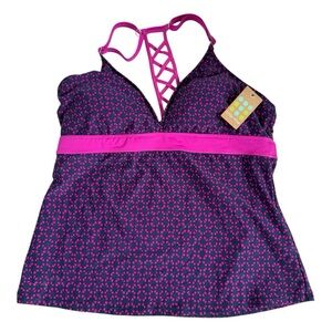 Title Nine Tankini Top Padded Racerback Navy & Pink Large